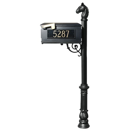 Qualarc Mailbox w/ornate base, horsehead finial LMC-701-BL
